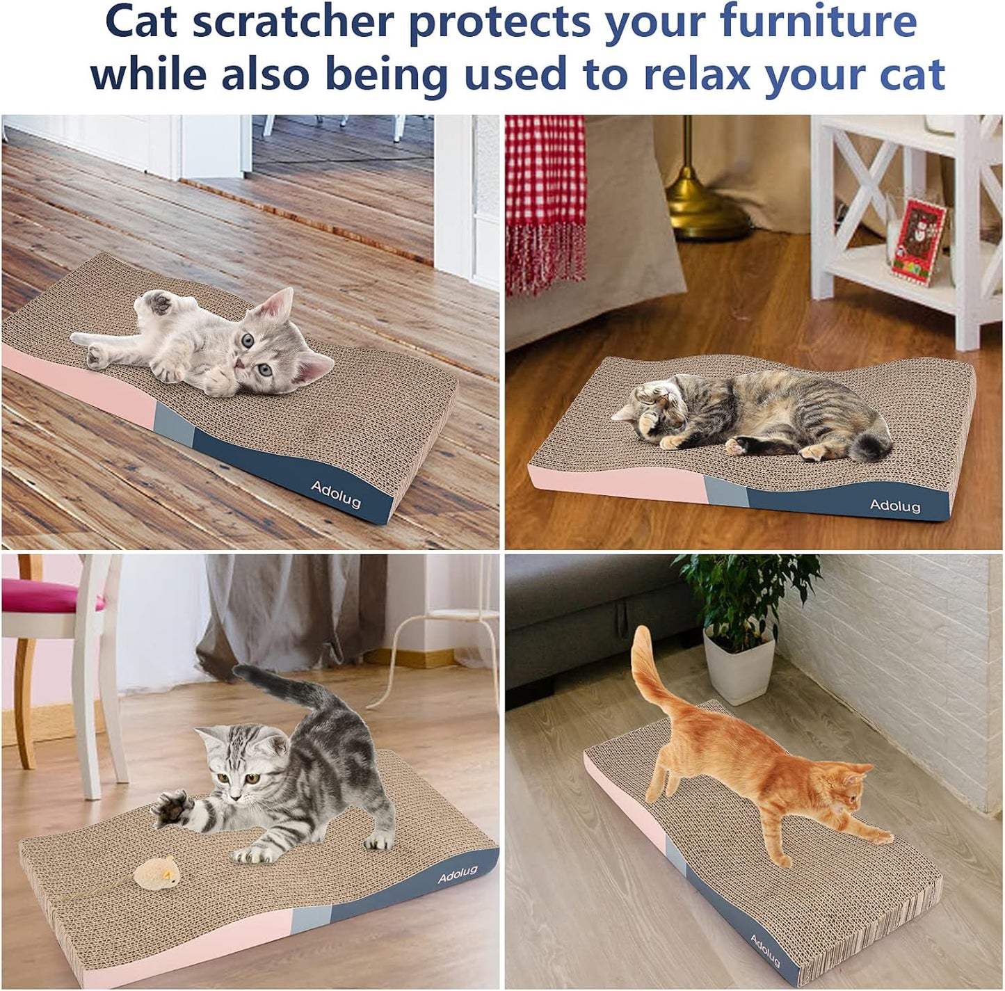 Cat Scratch Pad, Cat Scratcher Cardboard with Premium Reversible Scratch Textures Design, Corrugated and Zero Odor Cat Scratcher with Catinp and Mini Toy(1Pcs)