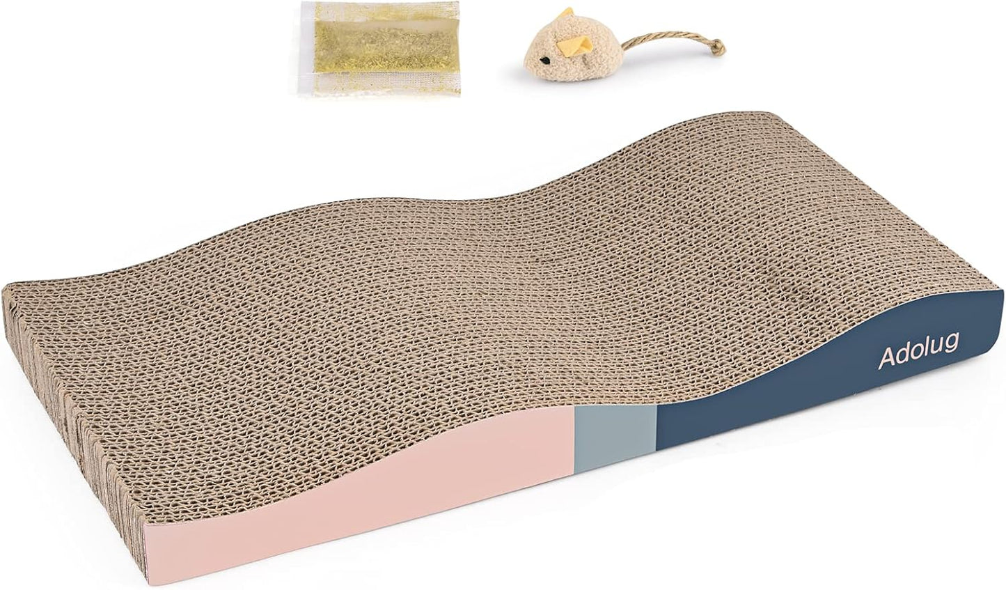 Cat Scratch Pad, Cat Scratcher Cardboard with Premium Reversible Scratch Textures Design, Corrugated and Zero Odor Cat Scratcher with Catinp and Mini Toy(1Pcs)
