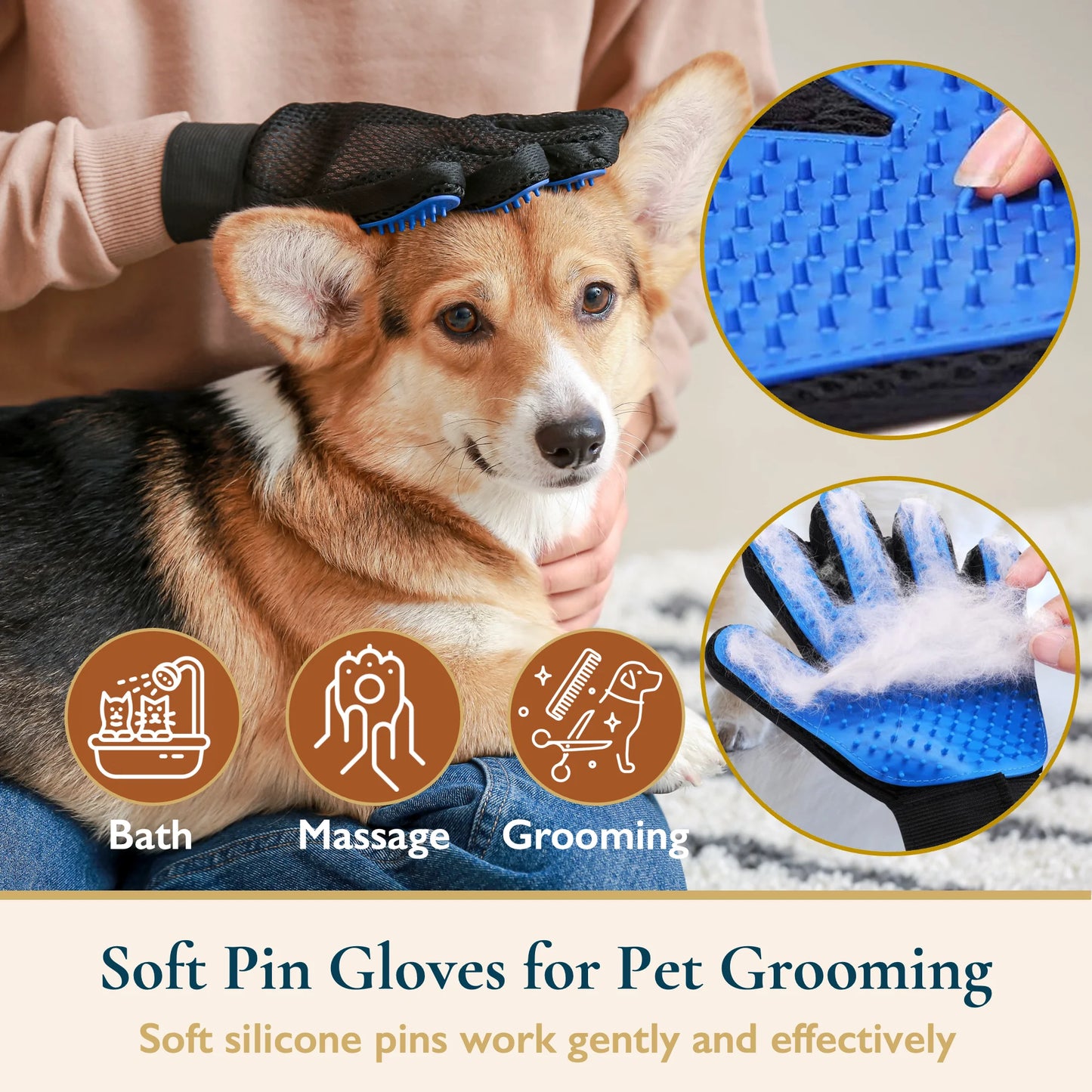 Pet Hair Remover & Pet Grooming Gloves Set, Dog/Cat Grooming Washing Gloves, Dog Brush Deshedding Tool, Reusable Lint Roller for Pet Hair, Dog/Cat Hair/Fur Remover for Carpet, Furniture