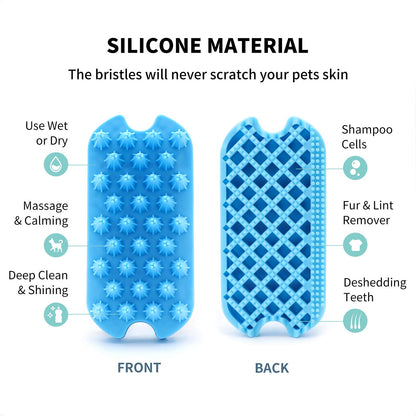 Dog Grooming Brush,  Silicone Dual Side Pet Bath Brush for Deshedding & Massaging, Hair Brush Comb for Pet, Puppy, Cats (Blue)