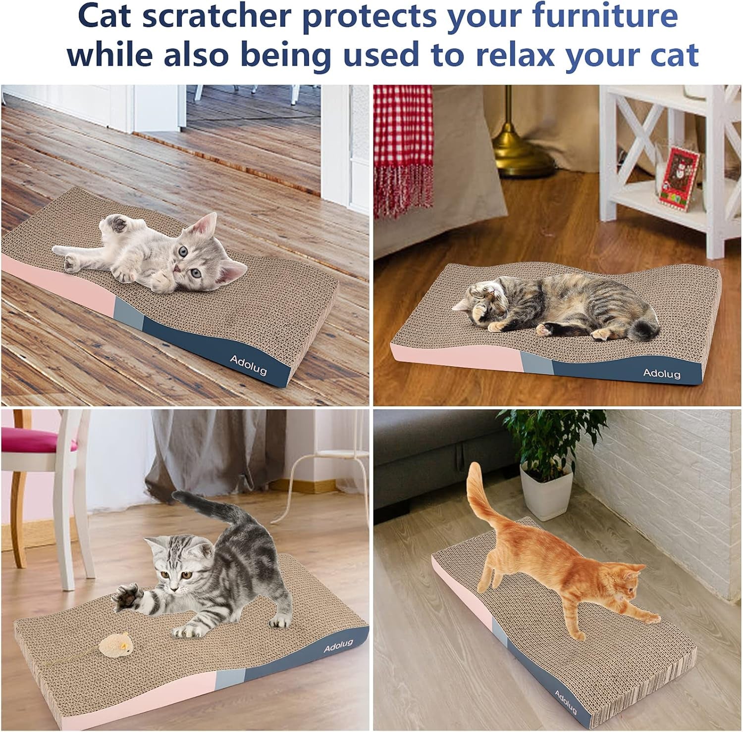 Cat Scratch Pad, Cat Scratcher Cardboard with Premium Reversible Scratch Textures Design, Corrugated and Zero Odor Cat Scratcher with Catinp and Mini Toy(1Pcs)