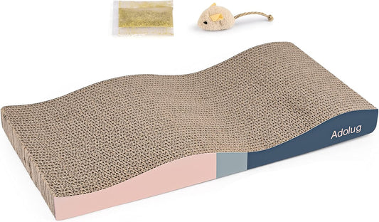 Cat Scratch Pad, Cat Scratcher Cardboard with Premium Reversible Scratch Textures Design, Corrugated and Zero Odor Cat Scratcher with Catinp and Mini Toy(1Pcs)