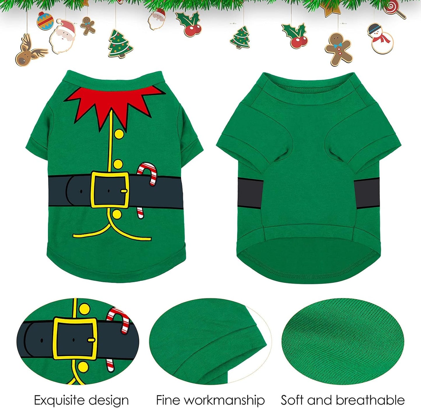 3-Piece Dog & Cat Christmas Shirts - Santa Claus, Snowman, Elf Patterns - Large, Cotton/Polyester, Cosplay Pet Apparel