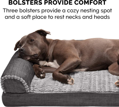 Orthopedic Dog Bed for Medium/Small Dogs W/ Removable Bolsters & Washable Cover, for Dogs up to 35 Lbs - Luxe Faux Fur & Performance Linen Sofa - Charcoal, Medium